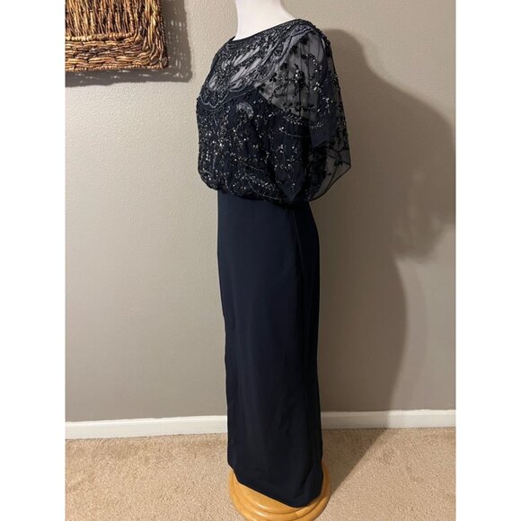 Aidan Mattox Dress 4 Blue Sequin Formal Long Maxi Cruise Party Wedding $450 NEW - Picture 7 of 16